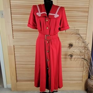 Vintage red middy dress with sailor collar Size 10 Chest 40 circumference